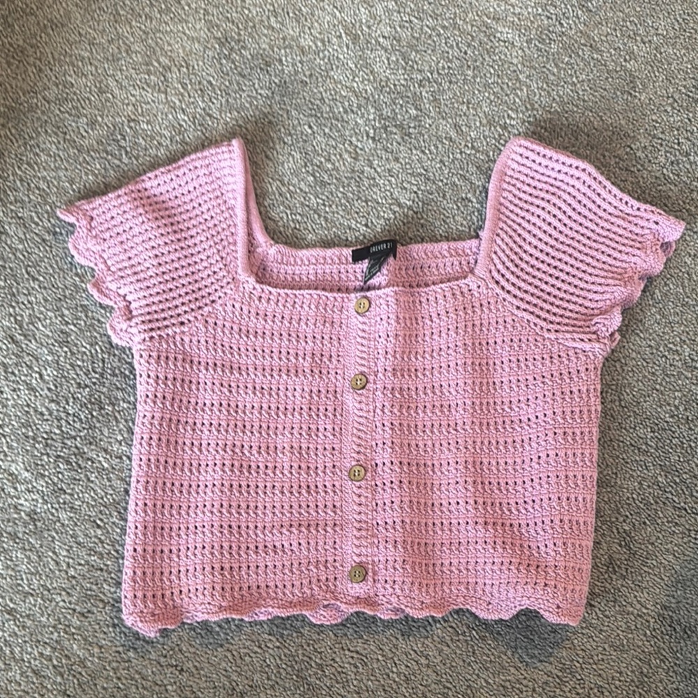 Forever 21 Pink Crop Top with Ruffle Sleeves